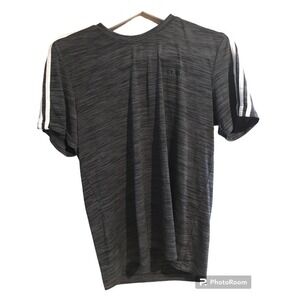 Adidas Men's Gray Black Three Strip Short Sleeve Activewear Medium‎ Shirt